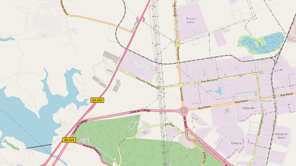 Mapa do Polo Industrial de Camaçari, Bahia, com a sede da Recom ao centro